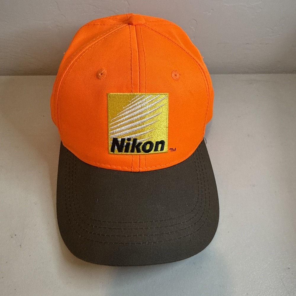 Vintage Nikon Camera Promo Blaze Orange Hunting Adjustable Fabric Strapback Hat
